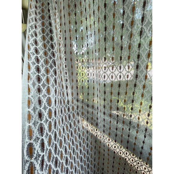 Vintage 70s curtain, white brown stripes, net woven mesh, rod head panel, for 1 - Picture 5 of 10